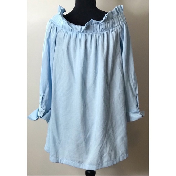 MinkPink Off Shoulder Blue Long Sleeve Mini Dress - Picture 8 of 14